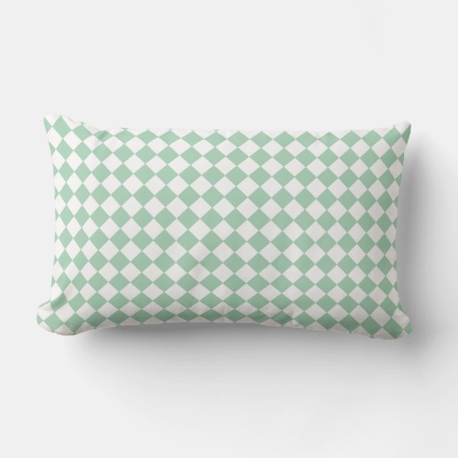 Green White Chequered Diamond Pattern  Lumbar Cushion (Front)