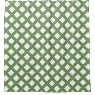 Green White Chequered Diamond Pattern Shower Curtain