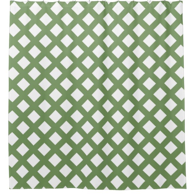 Green White Chequered Diamond Pattern Shower Curtain (Front)