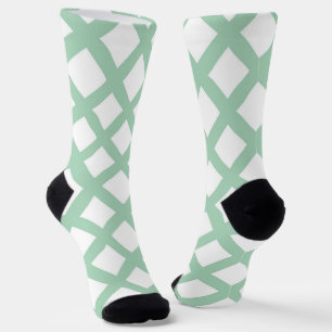 Green White Chequered Diamond Pattern Socks