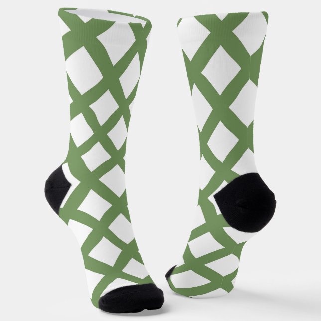 Green White Chequered Diamond Pattern Socks (Angled)