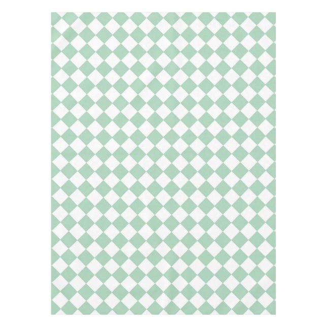 Green White Chequered Diamond Pattern Tablecloth (Front)