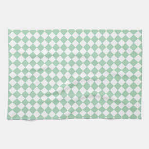 Green White Chequered Diamond Pattern Tea Towel