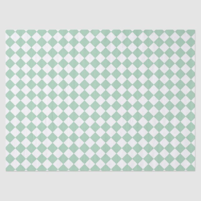 Green White Chequered Diamond Pattern Tissue Paper (Front)