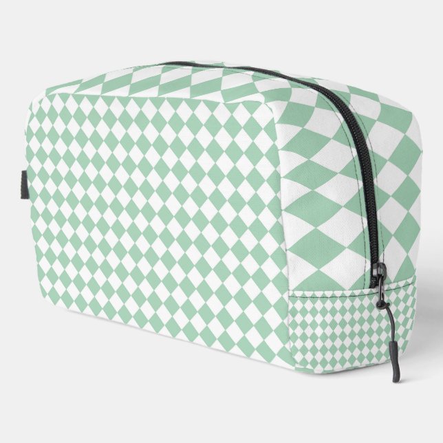 Green White Chequered Diamond Pattern Toiletry Bag (Right Corner)