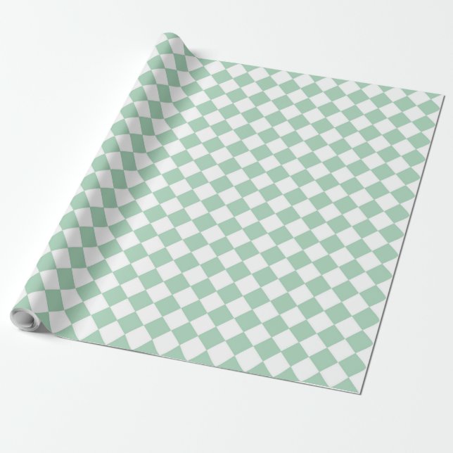 Green White Chequered Diamond Pattern Wrapping Pap Paper (Unrolled)