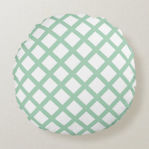 Green White Chequered Diamond Stripes Pattern Round Cushion