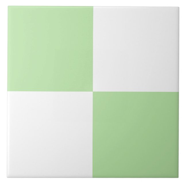 Green White Chequered Pattern Ceramic Tile (Front)