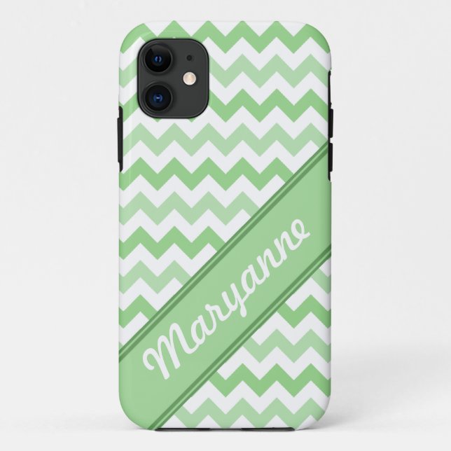 Green & White Chevron diagonal text iPhone 5 Case (Back)