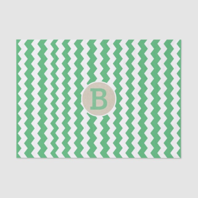 Green White Chevron Pattern Monogram Initial Tissue Paper (Front)