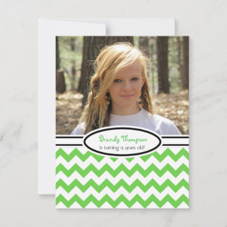 Green & White Chevron: Picture:Party Invitation