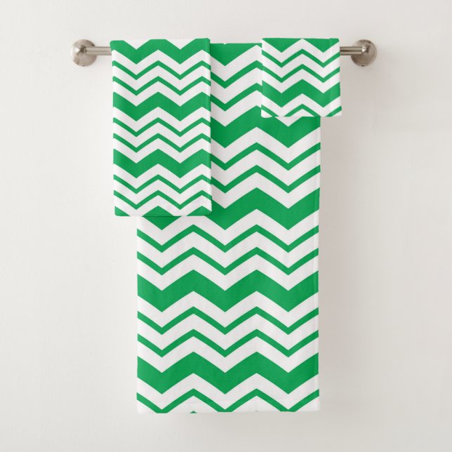 Green White Chevron Zigzag Pattern Design  Bath Towel Set (Insitu)