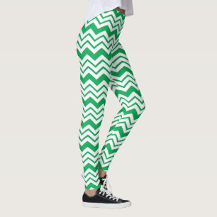 Green White Chevron Zigzag Pattern Design Leggings