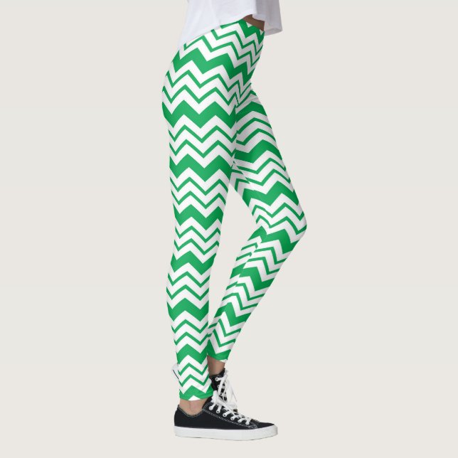 Green White Chevron Zigzag Pattern Design  Leggings (Right)