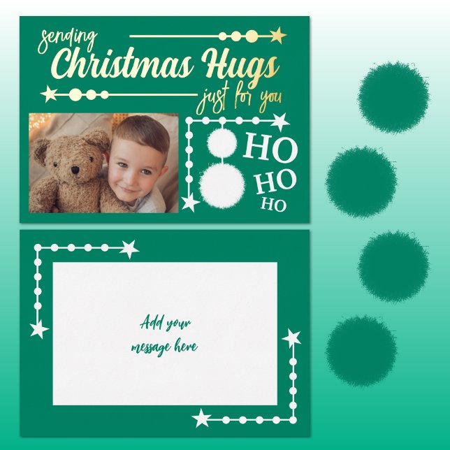 Green white Christmas hugs just for you photo Foil Holiday Card (Creator Uploaded)
