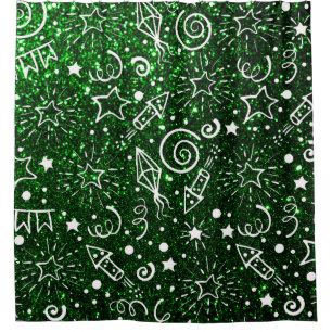 Green White Christmas Pattern  Shower Curtain
