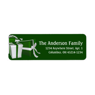Green & White Christmas Presents Address Labels