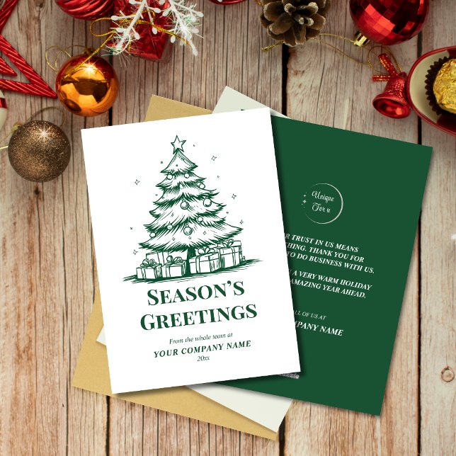 Green White Christmas Tree Custom Logo Business  Holiday Card (Creator Uploaded)