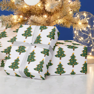 Green White Christmas Tree Holiday Wrapping Paper