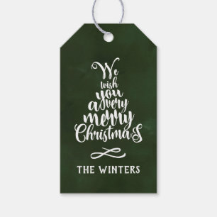 Green & White Christmas Tree Lettering Holiday Gift Tags