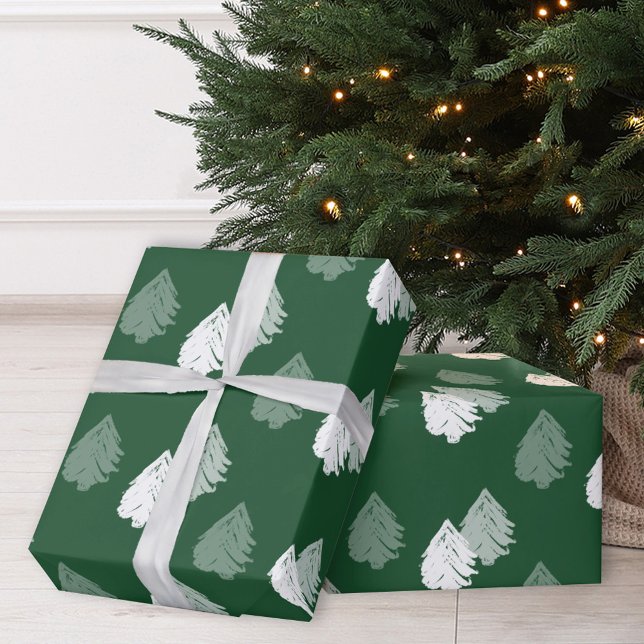 Green White Christmas Tree Pattern Wrapping Paper (Creator Uploaded)