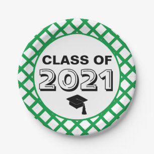 Green & White Class of 2021 Graduation Paper Plate