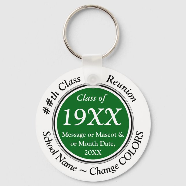 Green White, Class Reunion Favors, Cheap Keychains (Front)