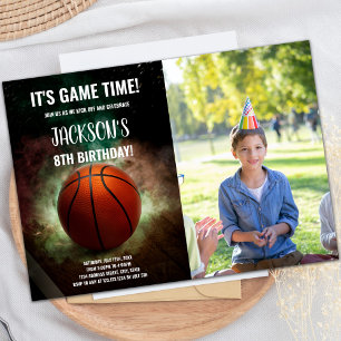 Green White Cloud Basketball Invitations photo
