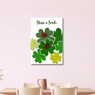 Green & White Clover Lady Bug Share A Smile Poster