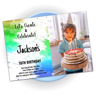 Green White Colours Paint Birthday With Photo Invitation