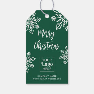 Green White Company Logo Merry Christmas Snowflake Gift Tags