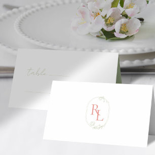 Green White Couple Coral Monogram Wedding Table  Place Card