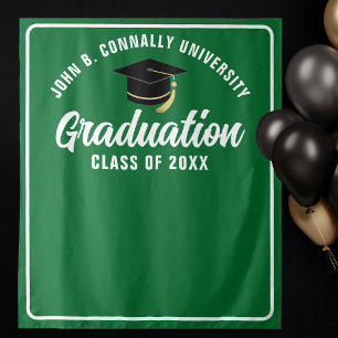 Green White Custom Graduation Party Photo Booth Tapestry