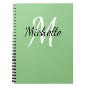 Green & White Custom Monogram Cute Notebook
