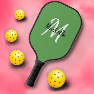 Green & White Custom Monogram Cute Pickleball Paddle