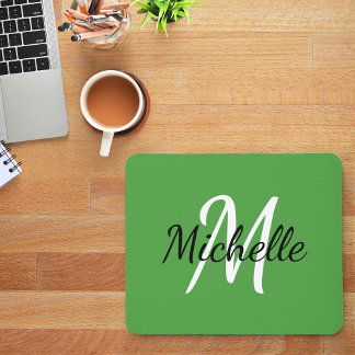 Green & White Custom Monogram Mousepad