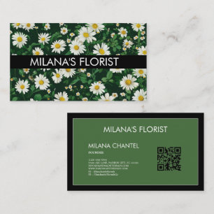 Green White Daisy Modern Boho Flower Florist Business Card