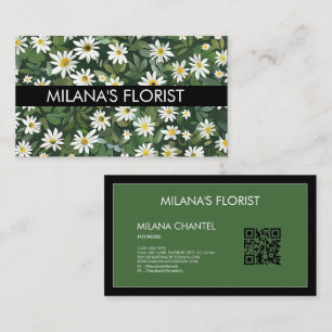Green White Daisy Modern Boho Flower Florist Business Card