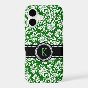 Green & White Damasks White Diamonds Accents
