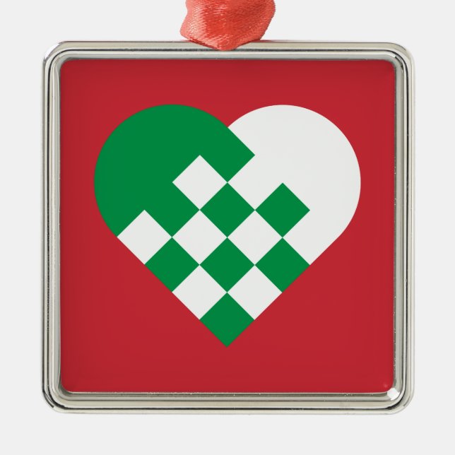 Green White Danish Heart Metal Ornament (Front)