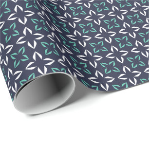 Green White Deep Navy Abstract Floral Wrapping Paper