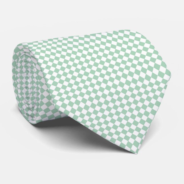 Green White Diamond Chequered Pattern Tie (Rolled)