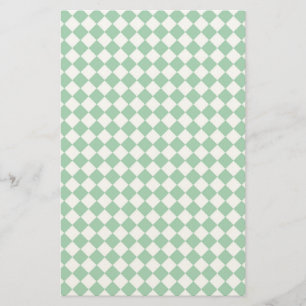 Green White Diamond Harlequin Chequered Pattern Stationery