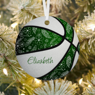 green white doodle flowers paislies basketball metal tree decoration