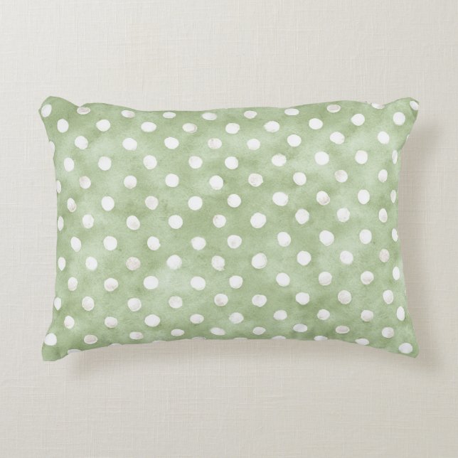 Green White Dots Stripes Decorative Cushion (Front)