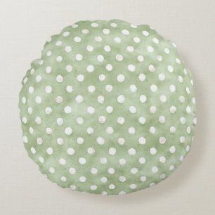 Green White Dots Stripes Round Cushion