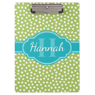 Green White Dotted Pattern Teal Monogram Clipboard
