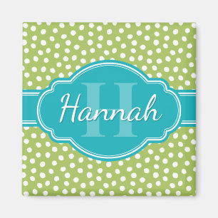Green White Dotted Pattern Teal Monogram Magnet