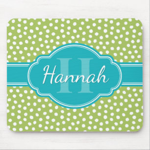 Green White Dotted Pattern Teal Monogram Mouse Pad