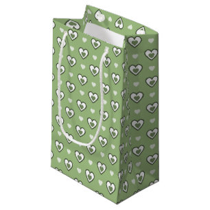 Green & White Double Hearts Patterned Gift Bag